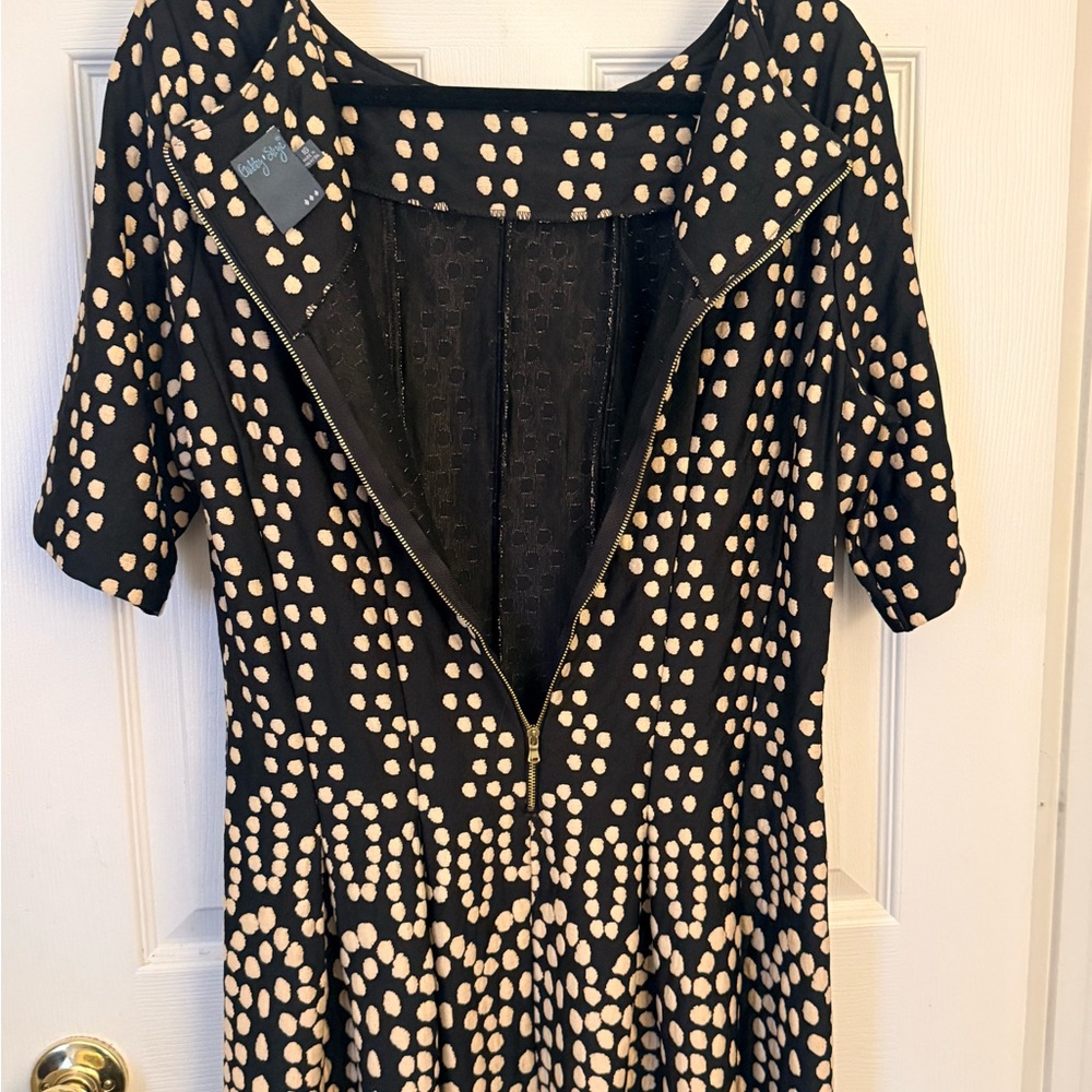 Gabby Skye Black and Cream Dot Midi Dress